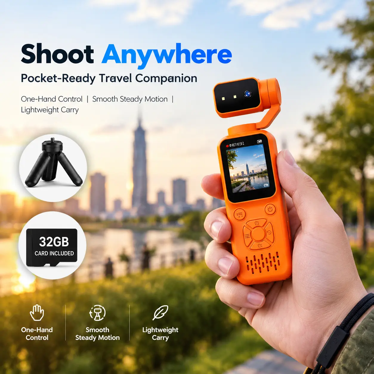 Pocket Handheld Action Camera, 180° Rotatable Lens, 1.33-in HD Color Screen, Infrared Night Vision Portable Vlog Video Recorder, 1-Hand Control with 1/4-in Tripod Mount for Outdoor Travel Recording