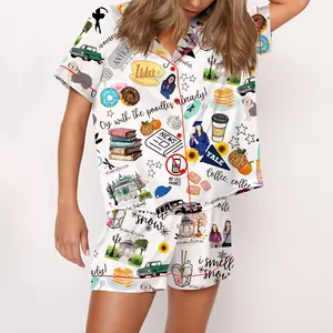 Stars Hollow Satin Pajama Set For Women Print Comfy Satin Sleepwear & Loungewear Pjs Printing Silky Top & Bottoms - SHESHOW