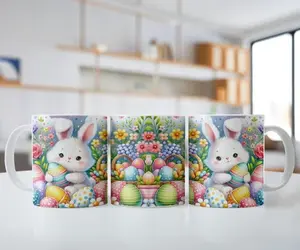 Cute Easter Bunny 11oz 15oz Mug, Spring Ceramic Coffee Cup, Holiday Coffee Mug