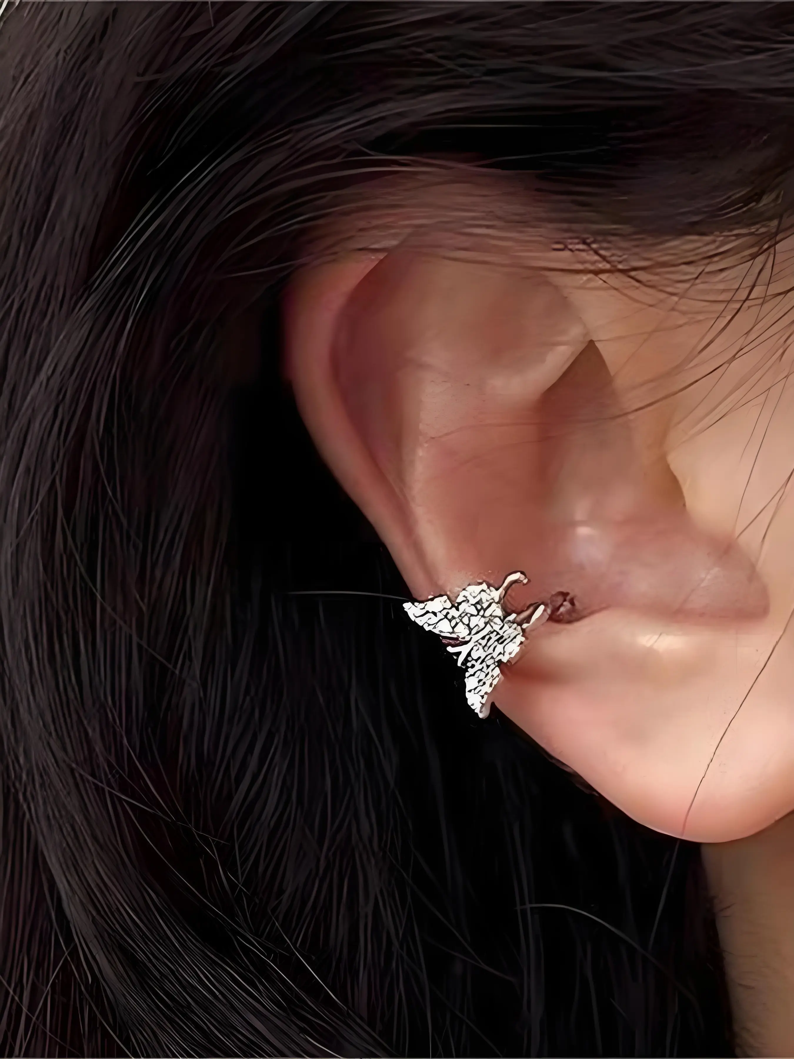 Women's Butterfly Ear Clip, Stainless Steel Ear Cuff, No-Piercing Required, Silver Color & Options, Elegant Design