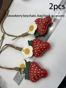 2pcs Strawberry Keychain Charm, Premium Artificial Leather Material, Cute Fruit Design, Fashion Kawaii Style, Bag Accessories