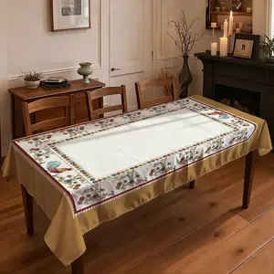 1 piece of 2D flat printed tablecloth  Vintage American Style Tablecloth with Floral & Rooster Print, Rectangular Dust-proof Cover for Dining Table Decor