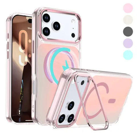 For iPhone 18 Pro Max/18 Pro 17 16 15 14 Gradient Magnetic Lens Holder Phone Case, Compatible with MagSafe, Cute Unique Aesthetic Design, Colorful Gradient Translucent Cover