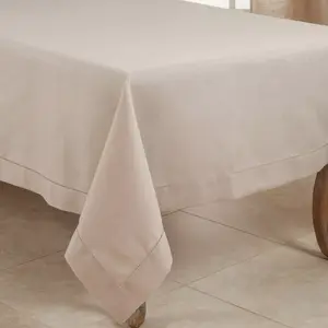 72" Hemstitch Bored Border Tablecloth Taupe - Saro Lifestyle: Square Polyester, Machine Washable, 70x70 Inches