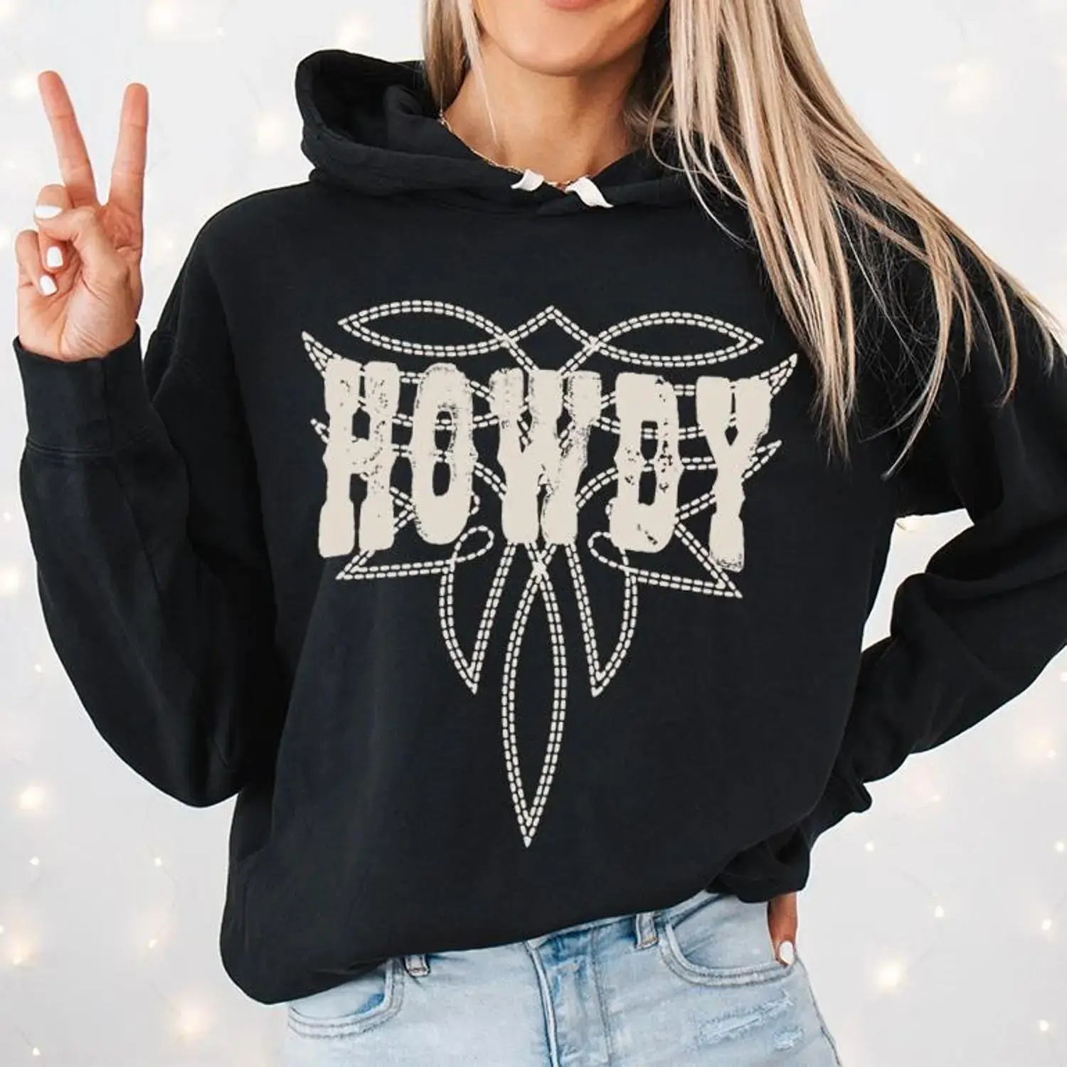 Howdy Hoodie, Western Cowgirl Rope Lasso Pullover Hooded Sweatshirt, Cute Country Rodeo Gift for Women, Trendy Distressed Western Hoodie