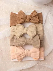 4 Pieces Newborn Baby Double Bow Headband Set Cute Baby Coffee Color Bow Headband Set New Baby Bow Headband Set