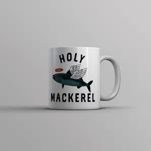 Holy Mackerel Mug Funny Angel Halo Blessed Fish Saying Joke Cup - 11oz Funny Coffee Mugs Ceramic Printed Drinkware Cup