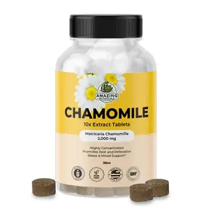 Amazing Botanicals Organic Chamomile Dietary Supplement Tablets - 10x Pure Matricaria Chamomilla Plant-Based Extract, 2000 MG Each, 30 Tabs, Health & Wellness Relaxing Support