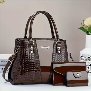 2026 New Women's 3 Piece Handbag Set Painted Stone Texture Random Pattern European American Fashion Tote Crossbody Clutch