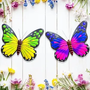 2pcs Whimsical Metal Large Butterfly Wall Decor Handmade -18inch Metal Outdoor Wall Art Decor For Patio Garden Fence Living Room, Bedroom, Butterfly Gifts, Pefect For Valentine'S Day, Mother'S Day, Wedding Decoration