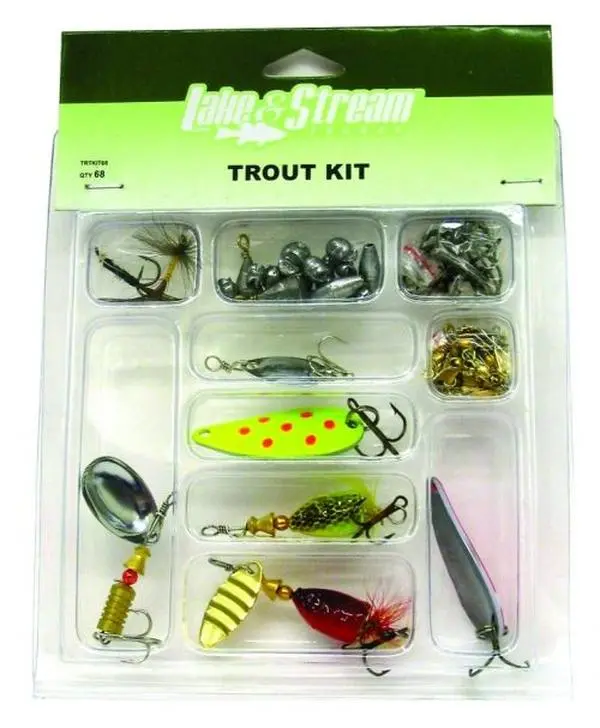 68-Piece Trout Fishing Lure Kit, Freshwater Fishing Equipment for Beginners with Spoons, Spinners, Jigs, and Precision-Cut Hooks for Better Hook Sets, Fishing Equipment Lures