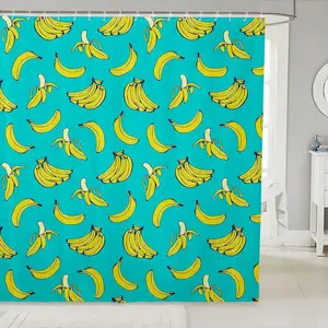 Cartoon Banana Shower Curtain,Tropical Fruit Shower Curtain,Delicious Fruit Print Bathroom Accessories with 12 Hooks Curtains,72" Wx72" L Washable