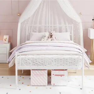 Twin Bed Frames for Kids, Metal Bed Frame with Headboard & Footboard, Twin Size Metal Platform Bed Frame, Heavy Duty Bed Slats Support, No Box Spring Needed, Noise Free, White