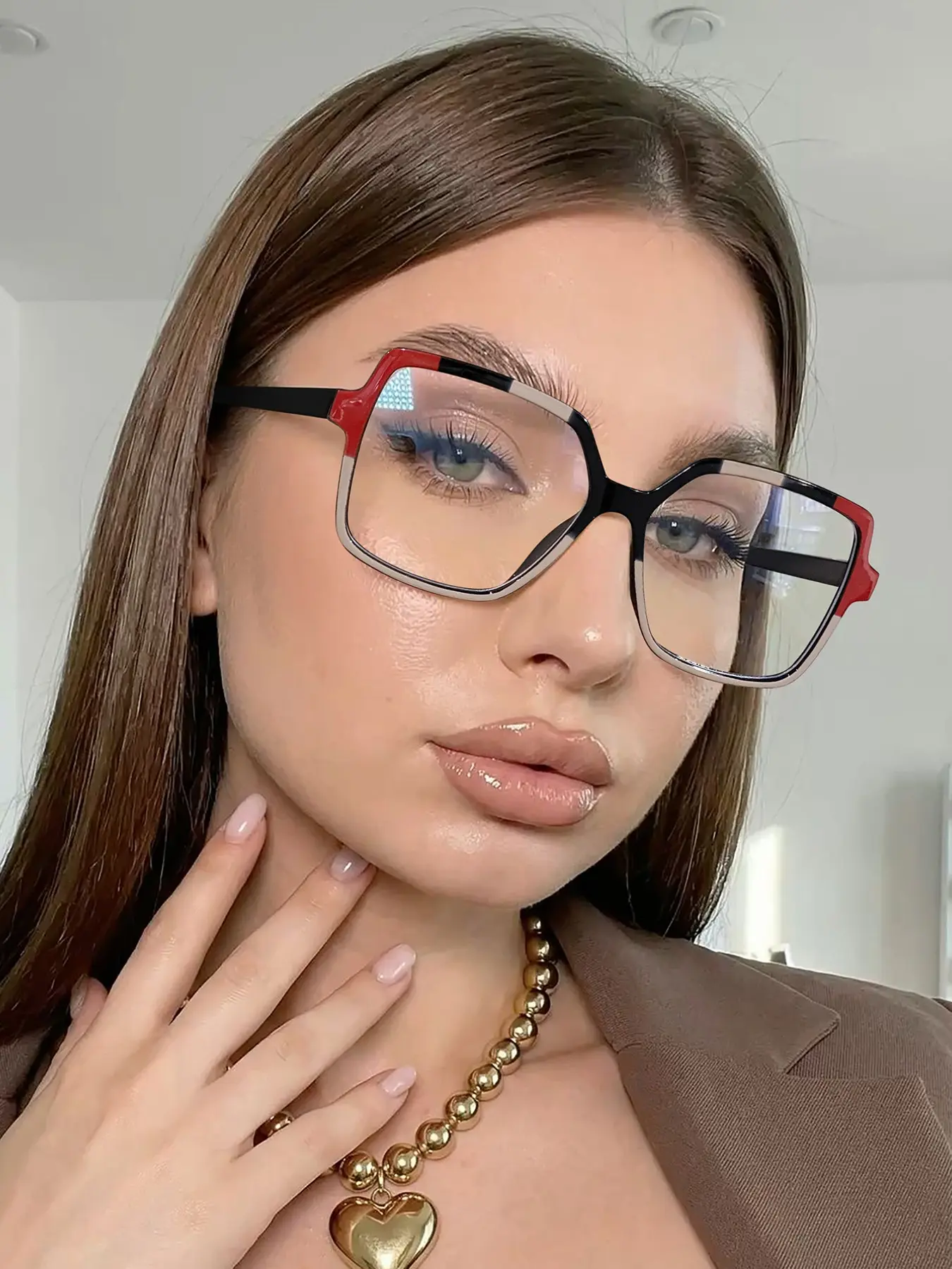 Women's Vintage Boho Colorblock Oversized Frame Glasses, Lightweight Durable Fashion Eyewear, Anti-Blue Light, All Seasons, Office & Daily Use