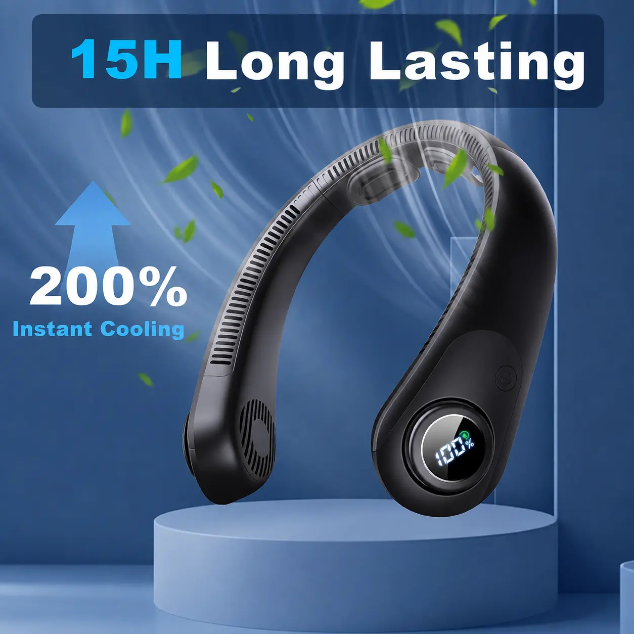 Hands-Free Portable Neck Fan, LED Display, Rechargeable Wearable Cooling Personal Fan, 5-Speed, Neck Support, Bladeless Neck Air Conditioner, Summer Gifts for Women/Men