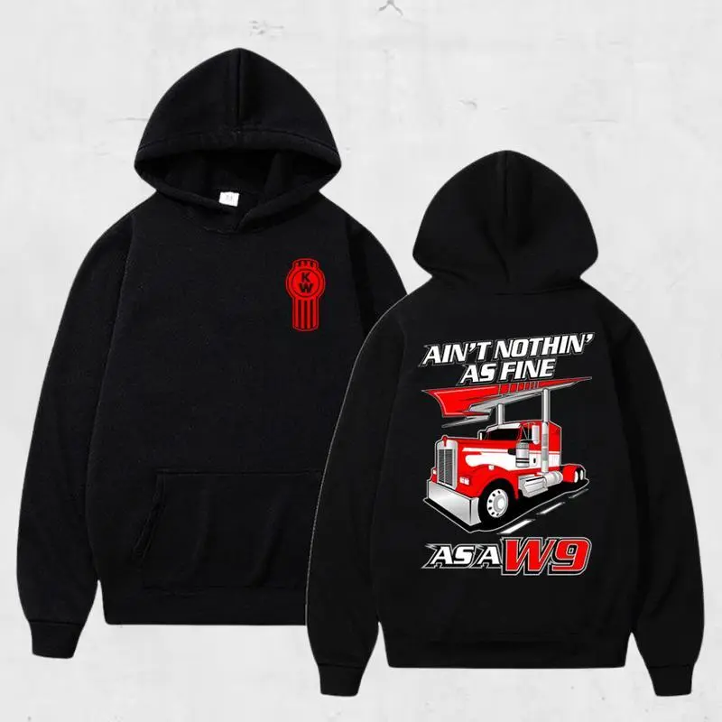 ? ? W9 Hoodie – "Ain’t Nothin’ As Fine" Semi Truck Graphic Sweatshirt, Classic Black Pullover for Men & Women, Perfect Gift for Truckers & Big Rig Fans