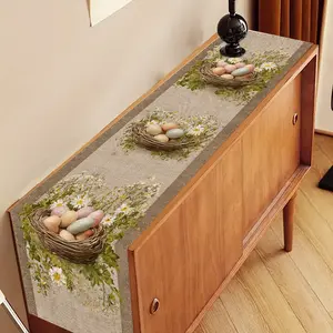 1pc Easter Spring Table Runner Featuring A Design of Easter Eggs in A Nest with Daisies and Greenery in A Neutral Color Perfect 13X72 Inches