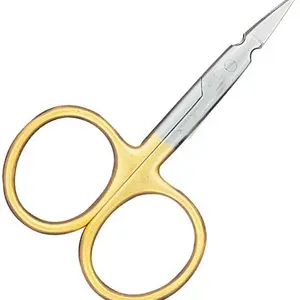 3.5" Long, Gold Large Finger Loops, Stainless Steel, Fishing Fly Tying Arrow Scissors Pair with One Serrated Blade Tip