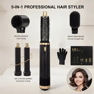Five-In-One Styling Hair Tool Set, Magic Curling Iron, Detachable Comb Head, Dry & Straighten, Heat Wind Brush, Professional Hair Care