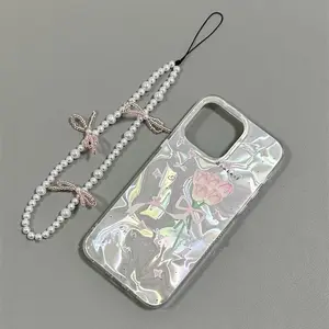 Bow Rose Pearl Chain Case For For Xiaomi 14T Pro 15T 11 Lite Redmi 15 15C A5 A3 A3X Light Luxury Rose Bow Phone Cover Cases