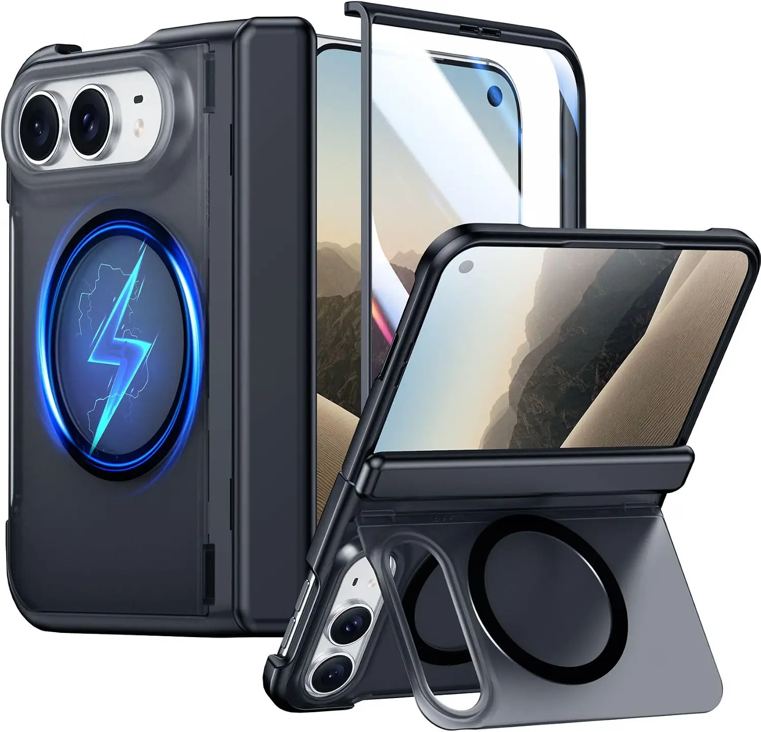 SPIDERCASE Magnetic for iPhone Duo Case, Built-in Stand, Black