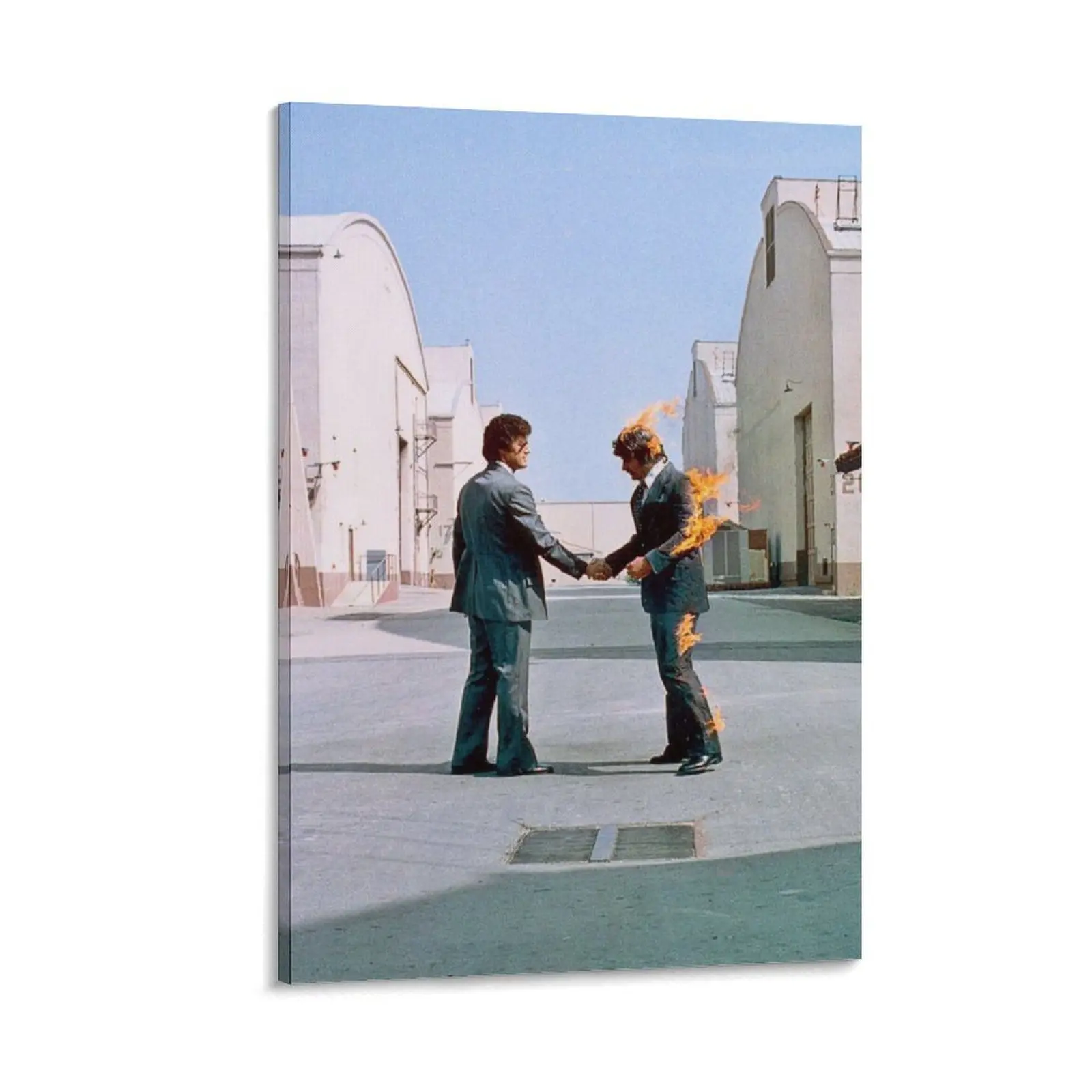 Iconic Burning Handshake Artistic Sunset Canvas Poster Print - Home Decor Supplies for Indoor, Office, Bedroom Wall Decoration