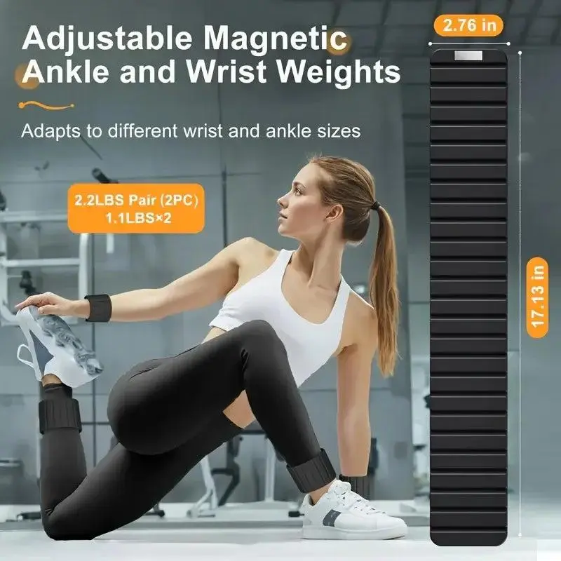 Magnetic Wrist & Ankle Weights 1kg 2.2 lbs.  Stackable Fitness Weights
