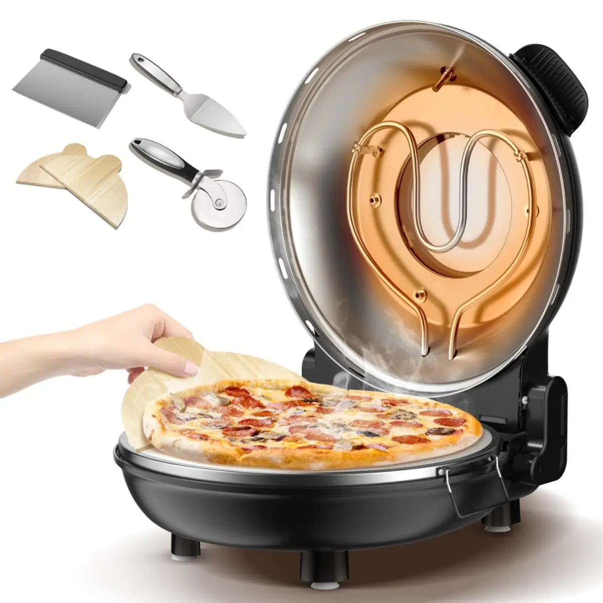 【US 2025 Deals For You Days】pizza maker Electric pizza oven outdoor and indoor portable, 12-Inch pizza stone heats to 800°F