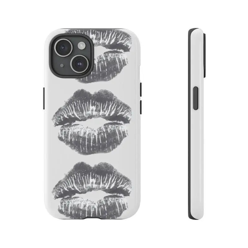 Trendy Y2K Kiss Phone Case, Luxury Rubber-Plastic Tough Protection Accessory, Compatible with iPhone 11/12/13/14/15/16 Pro Max & 8, Wireless Charging-Friendly