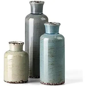 Cwlwgo- Ceramic Vase 3 Piece Set, Small Flower Vase for Home Decoration, Modern Farmhouse Decoration, Living Room,Table Shelf, Centerpieces Decoration, Fireplace and Entrance Decoration-Multicolor…… CwlwGO