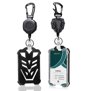 Hexagonal ID Badge Holder with Retractable Steel Wire Rope, Metal Clip, Office Work Tag Stand, Outdoor Travel Backpack Hanging Keychain, Retractable Badge Holders