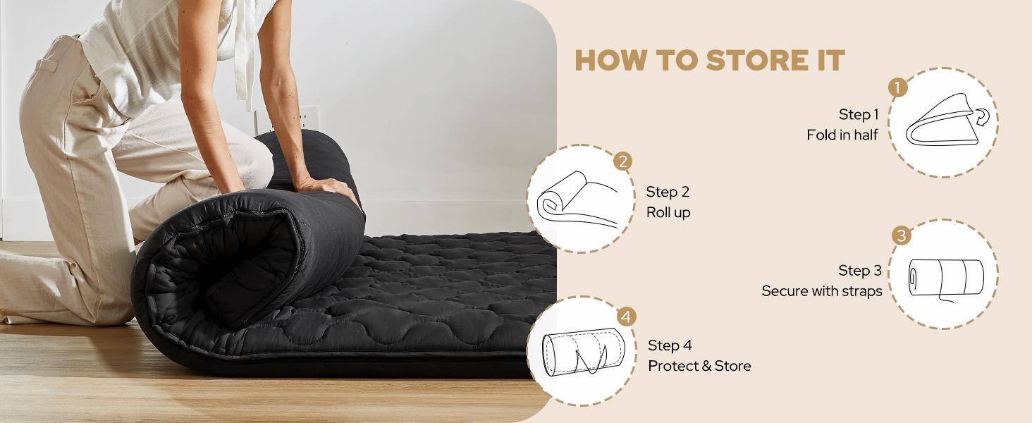 SpringGlowUp【BEDLORE】Luxurious Twin Size Japanese Floor Futon Mattress: 3" Thick Tatami Mat with High-Density Foam & Viscose from Bamboo – Foldable, Portable Roll-Up Sleeping Pad for Guests & Everyday Comfort