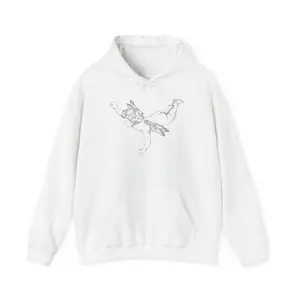Men's Long-Sleeve Cotton Pullover Hoodie Sweatshirt - Soft Loose Knit Fabric, Casual Flying Cherub Angel Sketch Graphic, Minimal Aesthetic Illustration, Kangaroo Pocket, Embroidery Detail, Menswear Tops