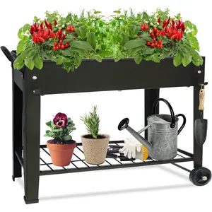 Raised Planter Beds with Wheels Legs, Large Planters Box for Indoor Plants,Galvanized Elevated Rectangle Herb Planter Box for Vegetables Flower 31.5" H
