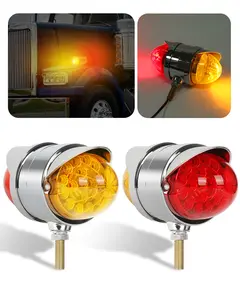 ASNOO 2PCS Double Face 34 LED Watermelon Turn Signal Lights w/Visor, Semi Truck Chrome Auxiliary Waterproof Dual Revolution LED Lights for Freightliner Peterbilt Kenworth Mack Western Star