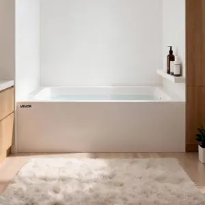 VEVOR Alcove Bathtub, 48x 30 Contemporary Alcove Acrylic Bathtub, Soaking Bath Tub with Right Hand Drain and Overflow Hole, Large Rectangular Deep Soak Tub for Bathroom with Integral Flange, White