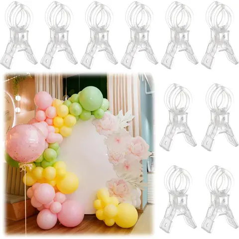 GJANSH 10 Pack Large Balloon Arch Clips Plastic Transparent Backdrop Spring Clamps 3.5 Inch Heavy Duty Clip for Balloon Arch Kit Birthday Decoration Crafts Woodworking Photography Studios (Clear)