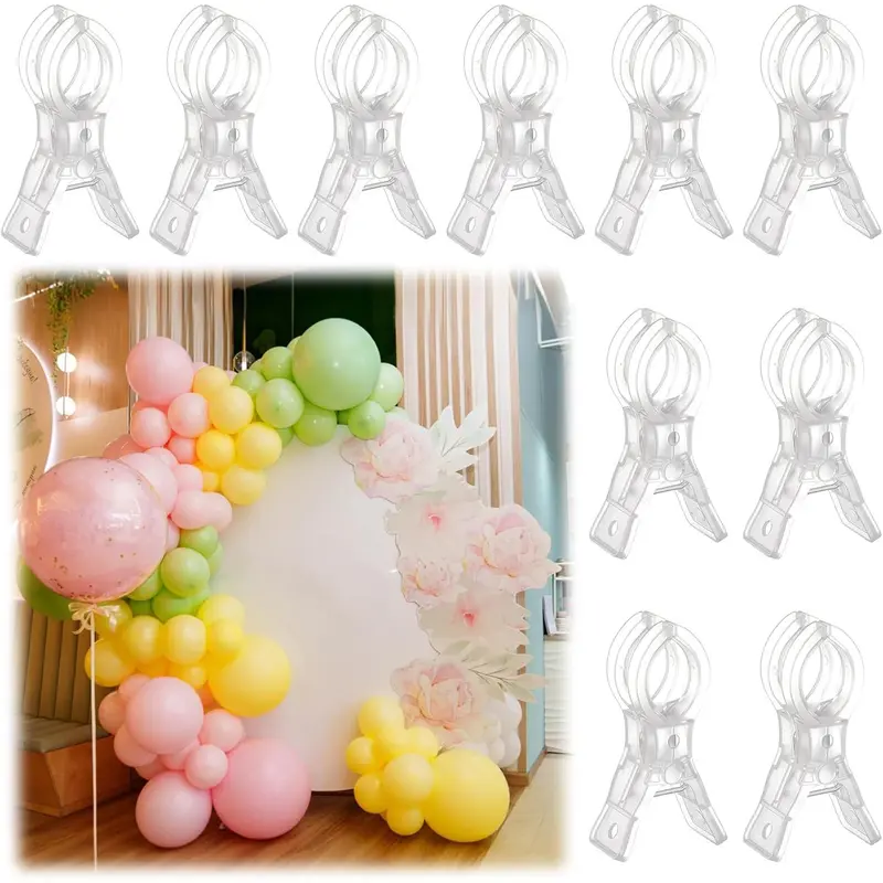 GJANSH 10 Pack Large Balloon Arch Clips Plastic Transparent Backdrop Spring Clamps 3.5 Inch Heavy Duty Clip for Balloon Arch Kit Birthday Decoration Crafts Woodworking Photography Studios (Clear)