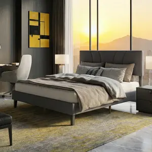 Modern Queen Bed Frame with Headboard - 81.5"w Adjustable Fabric Upholstered, Rubberwood Slat Support, Queen Size Mattress Foundation, No Box Spring Required, Easy Snap Setup & Assembly, Dark Gray