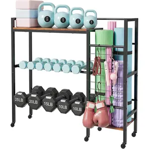 Dumbbell Rack, Gym Storage Rack, Weight Rack for  Gym, Dumbbells, Kettlebells, Yoga Mats &  Space-Saving  Gym Organizer