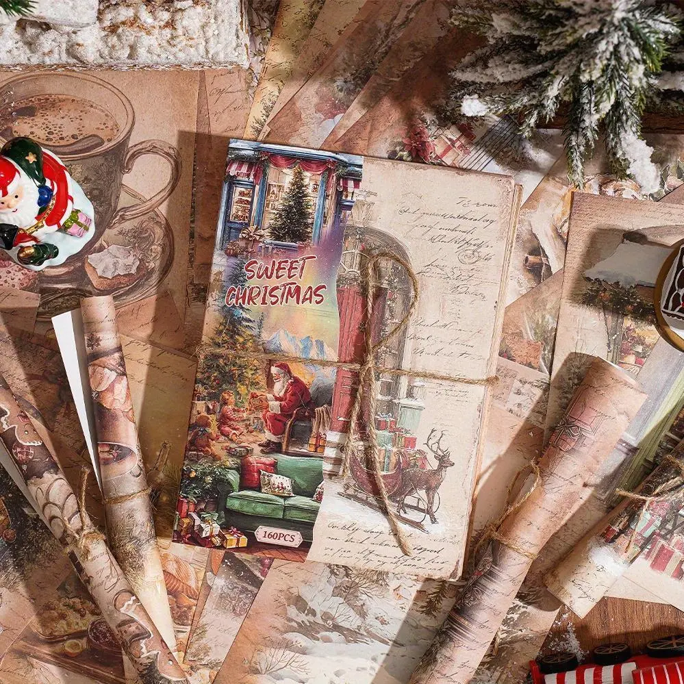 160pcs Christmas Craft Paper Set Vintage Christmas Festival Non-Sticky Large Sheets 160 Different Patterns for Journaling Scrapbooks Planner Accessories Holiday DIY Stationery Lovers Office Supplies