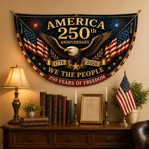 USA. 250th Anniversary Semicircular Flag, Patriotic Eagle Banner, Independence Day Decor