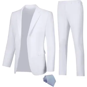 Men Suit Slim Fit 2 Piece Solid 2 Button Business Suits Blazer Wedding Prom Tuxedo for Men Suit Jacket Pants with Tie