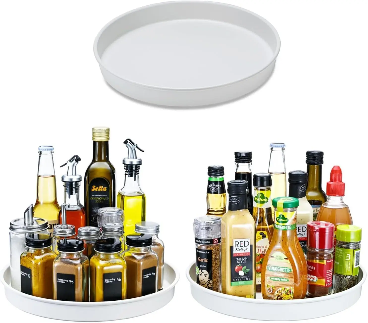 Lazy Susan, 10" 3Pack, Non-Skid Turntable Organizer for Cabinet, Kitchen, Fridge, Pantry Storage, Vanity, Bathroom, Rotating Metal Spice Spinner Rack for Condiment, Under Sink Organizer,White Silicone Pad Plastic