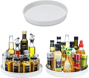 Lazy Susan, 10" 3Pack, Non-Skid Turntable Organizer for Cabinet, Kitchen, Fridge, Pantry Storage, Vanity, Bathroom, Rotating Metal Spice Spinner Rack for Condiment, Under Sink Organizer,White Silicone Pad Plastic