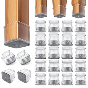 24 Pack Square Chair Leg Floor Protectors, Silicone Felt Furniture Leg Caps for Hardwood & Tile Floors, Ideal for Dining Room, Kitchen & Office Chairs