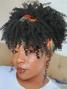 Women's 8inch Short Kinky Curly Wigs with Bangs, Striking Natural Fluffy Synthetic Curly Hair Wigs with Bangs for Daily, Cosplay, Anime Or Costume Party Hiarstyle Decorations