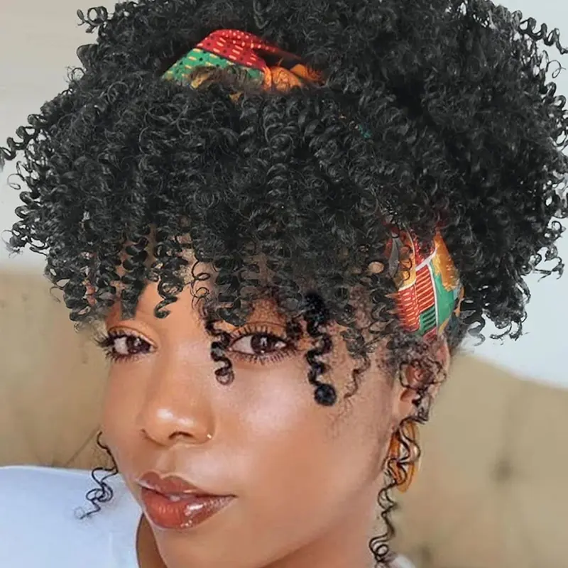 Women's 8inch Short Kinky Curly Wigs with Bangs, Striking Natural Fluffy Synthetic Curly Hair Wigs with Bangs for Daily Wear Wig, Cosplay, Anime Or Costume Party Hiarstyle Decorations, Artificial Wig