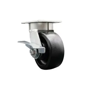 Kingpinless Glass Filled Nylon Swivel Top Plate Caster w/5" x 2" Black Wheel & Side Lck Brake - 1250 lbs Capacity/Caster - Service Caster Brand