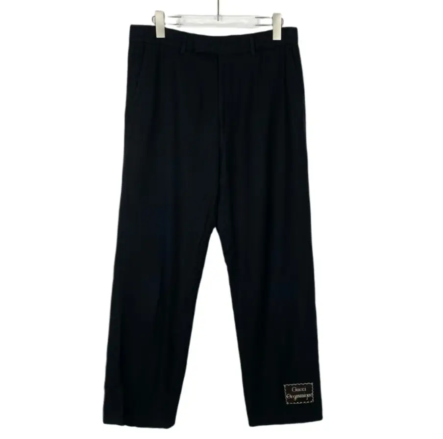 RDLT - Gucci Black Cotton-Linen Logo Patch Straight-Leg Trousers Size 48
